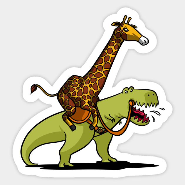 Giraffe Riding T-Rex Dinosaur Sticker by underheaven